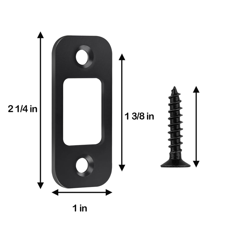 Deadbolt Strike Plate Black, 1" x 2-1/4" Round Corner Matte Black Door Strike Plate with Screws - 8 Pack