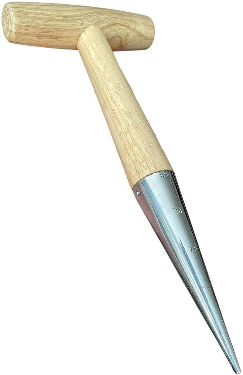 Garden Guru Steel Dibber Planter Tool for Planting Seeds & Bulbs - High Carbon Steel & Comfortable Wood Carved Handle - for Consistent Planting Flowers Tulips, Daffodils, Dahlias 1 Pack