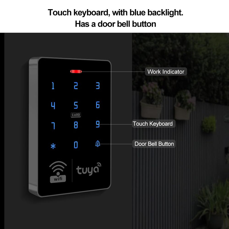 WiFi Access Control System Smart Tuya APP RFID Access Controller IP68 Waterproof 125KHz 13.56MHz Reader + Power Supply +10pcs Keyfobs (Without Lock) Without Lock
