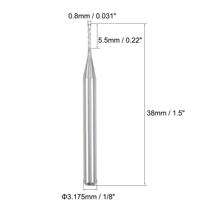 uxcell 10Pcs 0.8mm Carbide End Mill Engraving Milling Cutter CNC Router Bits for PCB Machine, 1/8" Shank 0.8mm x 5.5mm