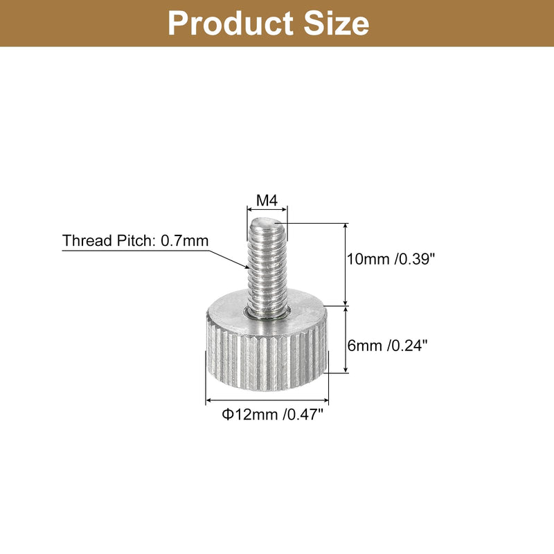uxcell M4x10mm Knurled Thumb Screws, 5pcs 304 Stainless Steel Flat Knurled Head Fully Threaded Thumb Screws Bolts Grip Knobs Fasteners