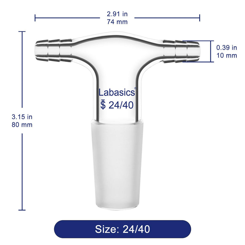 Labasics Glass T-Shape Vacuum/Inert Gas Adapter, Glass Dual Hose Inlet Adapter with 24/40 Inner Joint for Lab Distillation 24/40 Joint