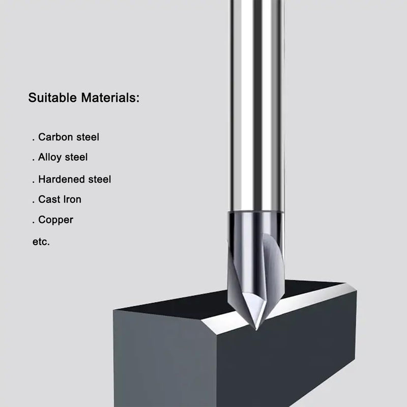 1/2” Carbide Chamfer End Mill, 90 Degree, Carving Bits, V Groove, 4 Flute AlTiN Coating for Alloy Steels, Hardened Steels 1/2" 90°