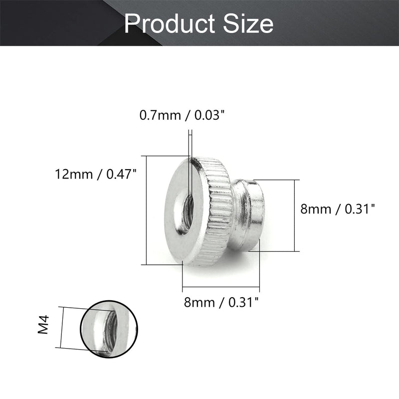 MroMax Knurled Thumb Nuts 10Pcs M4 Iron Round Hand Grip Knobs Female Threaded Knurled Nuts for 3D Printer Parts Nickel Plated Silver 10