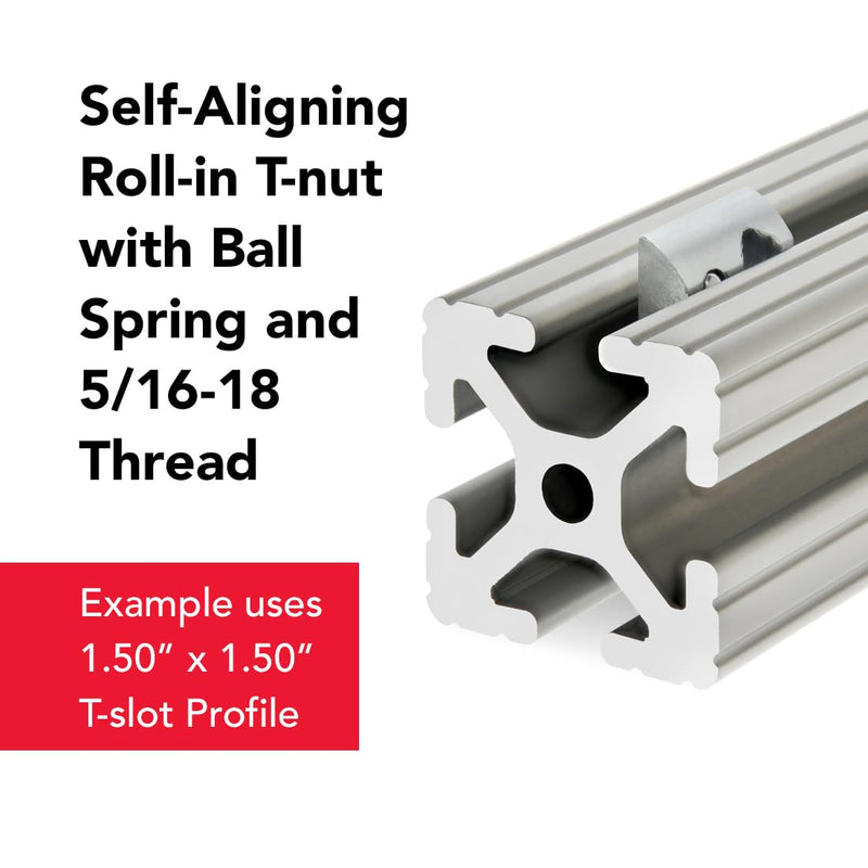 8020, 3917, 15 Series 5/16-18 Steel Roll in T-Nut with Ball Spring - T Slot T-Slotted Accessories for 80/20 Aluminum Extrusion - Hardware Nuts (10 Pack)
