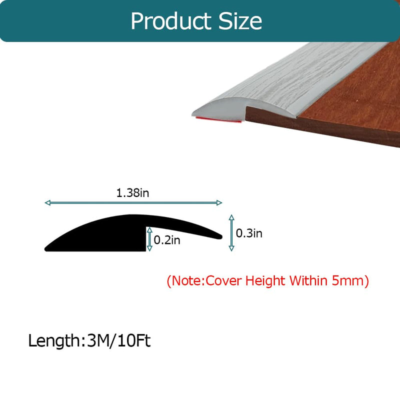 Carpet Floor Transition Strip, Self-Adhesive Carpet to Tile Transition Edging Trim Suitable for Door Threshold/Wood Floor, Cover Height Within 5mm – Gray(10Ft) 10Feet