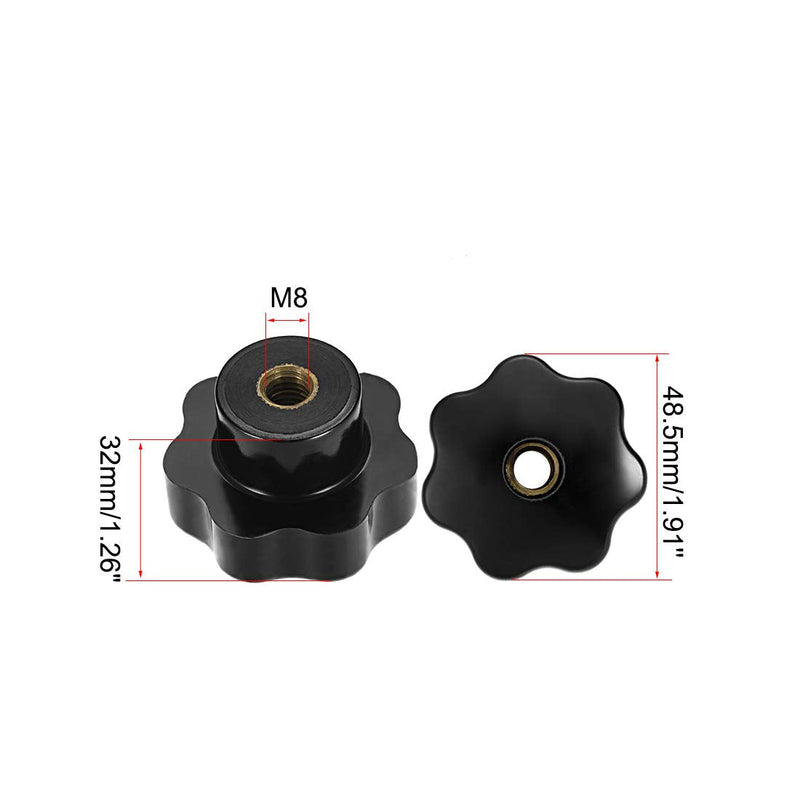uxcell 2pcs Star Knobs M8 Metric Female Thread 48.5mm 7-Point Star Plastic Head Through Hole Brass Insert Screw-in Threaded Hand Knob Clamping Handles Jig Knobs, Black M8 x 48.5mm