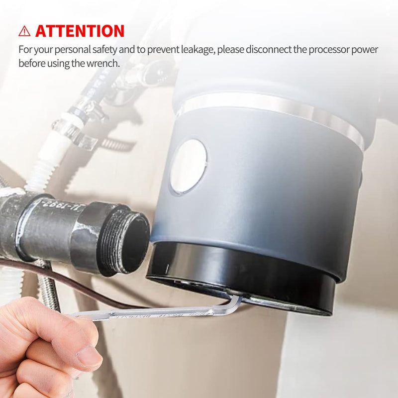 2PCS Silver Garbage Disposal Wrench, Lengthened Design for Quick Clog Clearing, Hexagonal Socket for Easy Insertion and Turn 2