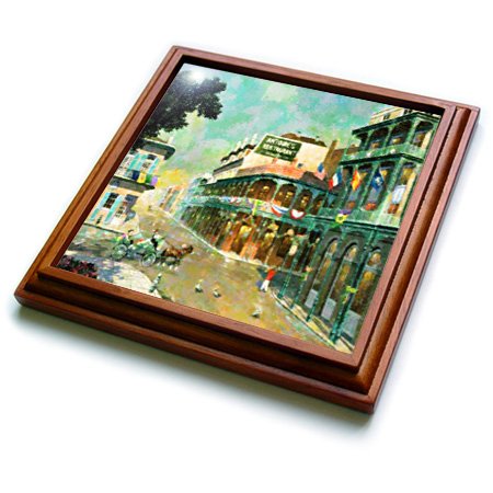3dRose Painting Of New Orleans Just Before Mardi Gras-Trivet with Ceramic Tile, 8" x 8", Brown