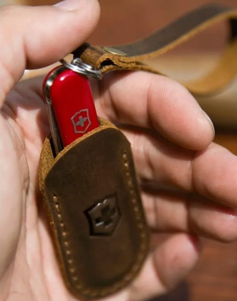 Brown Leather Sheath for 58mm Swiss Mini Pocket Knife Compatible with Victorinox multitools