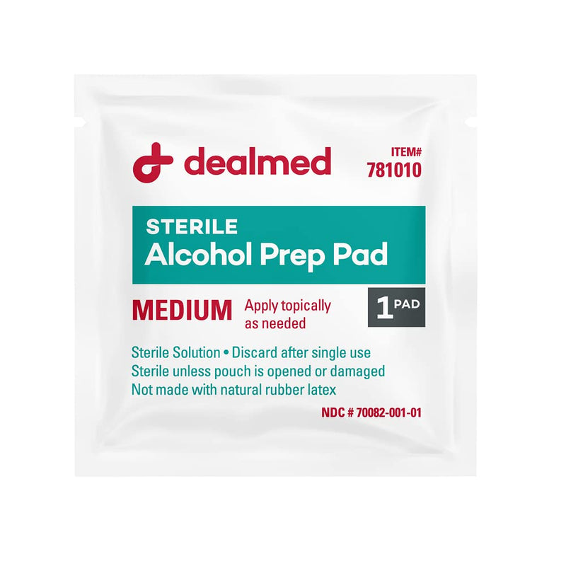 Dealmed Alcohol Prep Pads – 200 Count Medium Size Alcohol Pads, Latex-Free Alcohol Wipes, Gamma Sterilized Wound Care Products for a First Aid Kit and Medical Facilities 200 Count (Pack of 1)