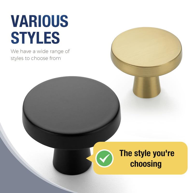 JOY DECOR 5 Pack Kitchen Cabinet Knobs Solid Drawer Knobs Dresser Knobs 1-1/4 Inch Drawer Pulls Matte Black Cabinet Hardware for Dresser Drawers Round Cabinet Door Knobs Simple Drawer Handles