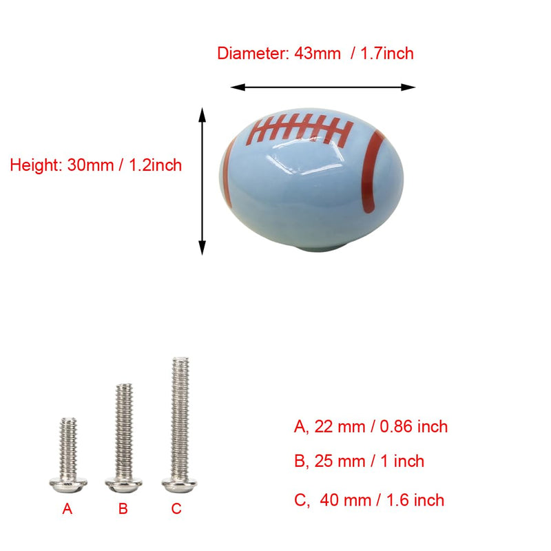 HUAMULAN 10 PCS Cabinet Knobs Rugby Ball Glossy Ceramic Dresser Table Drawer Cupboard Pull Furniture DIY Wardrobe Vintage Handle,with 3 Size Mounting Screws Rugby Ball Shaped 10Pack