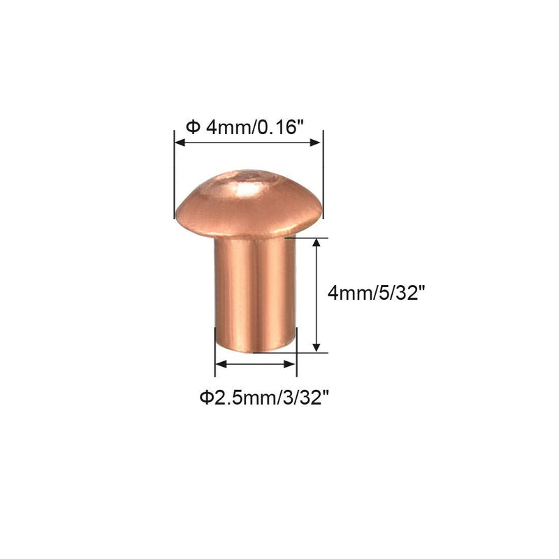 uxcell 200 Pcs 3/32" x 5/32" Round Head Copper Solid Rivets Fasteners 3/32" x 5/32"