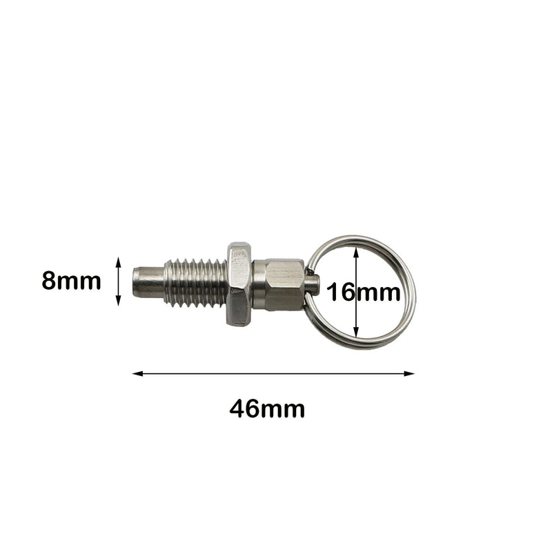 heyous 2pcs Spring Plunger with Pull Ring, M8 Non-Locking Stubby Hand-Retractable Index Plunger 46x16x8mm