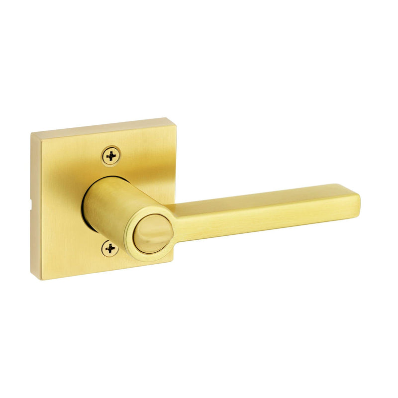 Kwikset Halifax Entry Door Handle with Lock and Key, Secure Keyed Reversible Lever Exterior, For Front Entrance and Bedrooms, Satin Brass, Pick Resistant Smartkey Rekey Security and Microban Keyed Entry