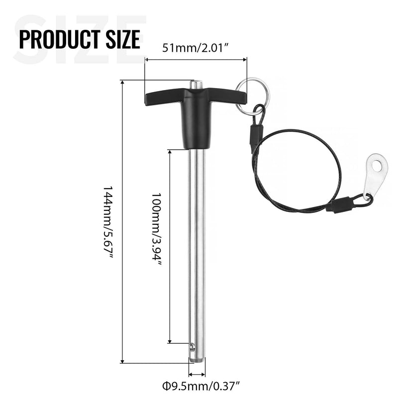 T Handle Quick Release Pin 3/8 Inch Diameter ,Stainless Steel Ball Locking Pin with Push Button Lanyard Cable Usable Length 3.94"(9.5*100mm) 9.5mm-100mm