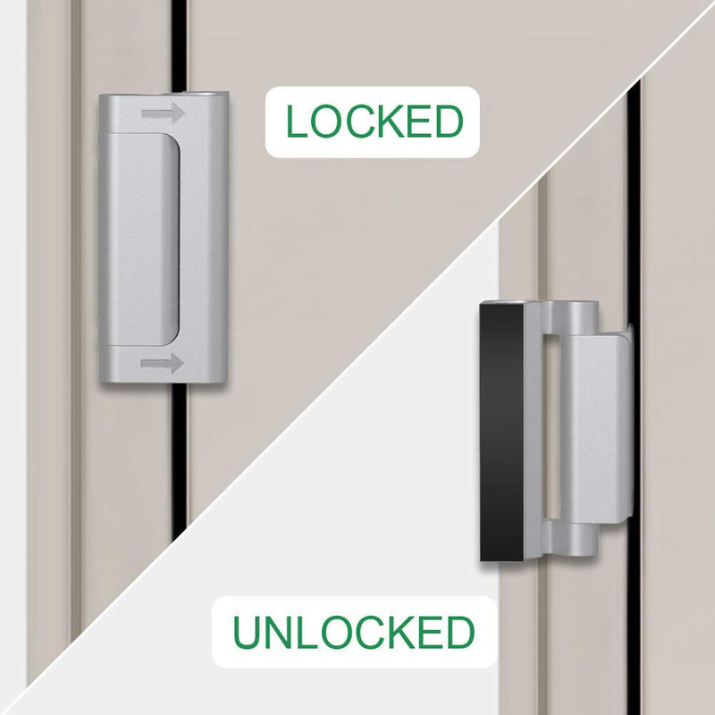 Home Security Door Lock 3 Pack Metal Door Reinforcement Lock for Kids Safety Top Front Door Child Proof Safety Lock Defend High Security Door Locks Latch Withstand 800lbs for Inside Swing Door Chain Sliver