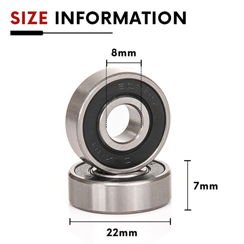10 PCS 608-2RS Double Black Rubber Sealed Deep Groove Ball Bearings 8x22x7mm, Deep Groove Ball Bearing ABCE-3 Pre-Lubricated, Chromium Bearing Steel (608-2RS-BK, 10) 608-2RS-BK