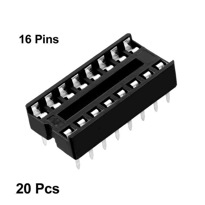 uxcell 20pcs DIP IC Chip Socket Adaptor Solder Type 2.54mm Pitch Dual Row 16 Flat Pin 7.6mm Row Pitch