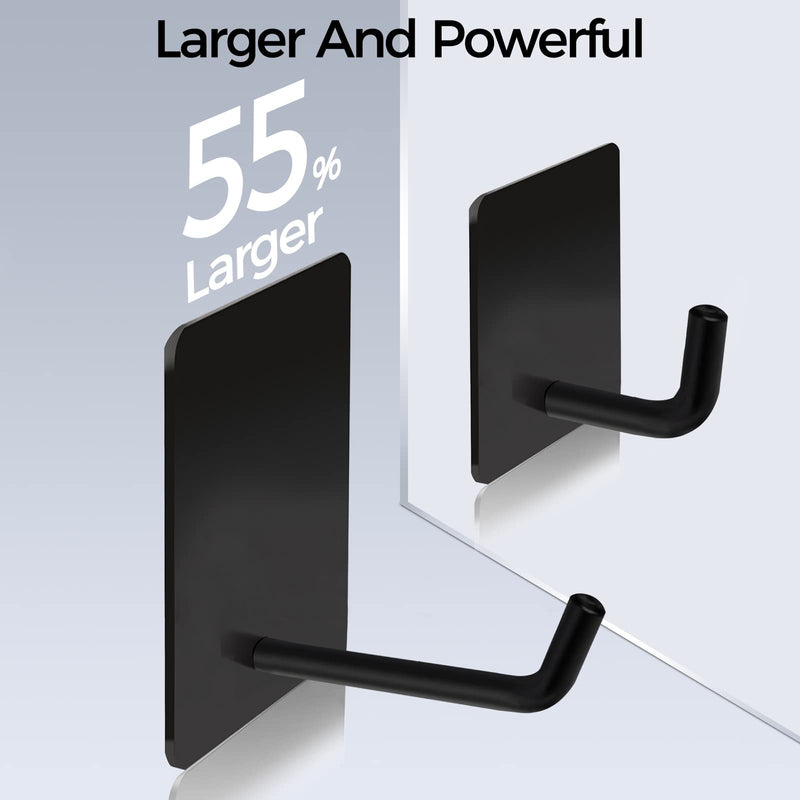 Adhesive Hooks Heavy Duty, Long Stainless Steel Self Adhesive Wall Hook, Sticky Towel Hangers for Kitchen Bathroom, Waterproof Stick on Door Hooks for Hanging Key Hat Coat 4Pack(Black) 4Black