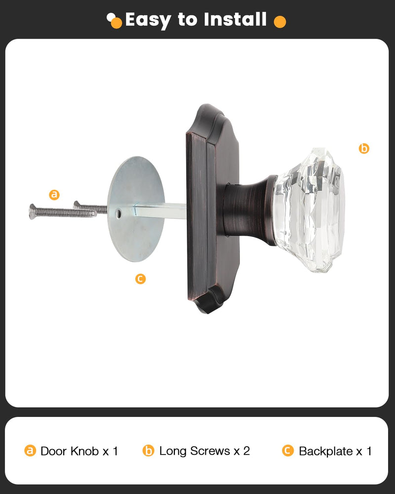 Gobrico Single Side Dummy Clear Crystal Door Knobs,No Lock Interior Half Dummy Handles,Inactive One-Side Dummy Levers in Oil Rubbed Bronze,3 Pack 3