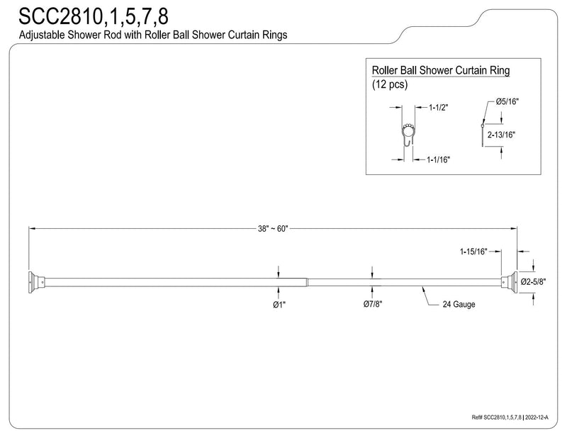 Kingston SCC2817 Steel Adjustable Shower Curtain Rod, Brushed Brass