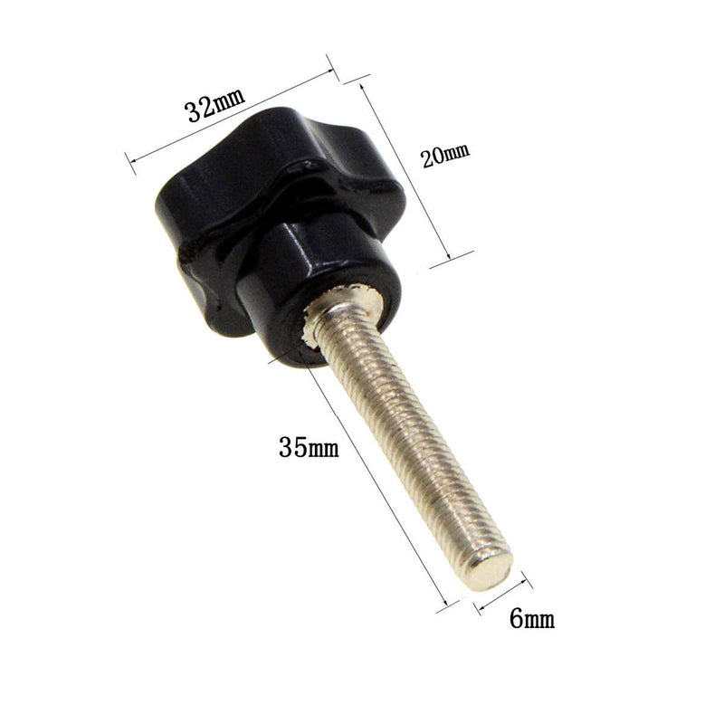 YXQ 5-Star Hand Knob M6x35 Male Thtead Stud Replacement Black Plastic (6Pcs) M6x32x35