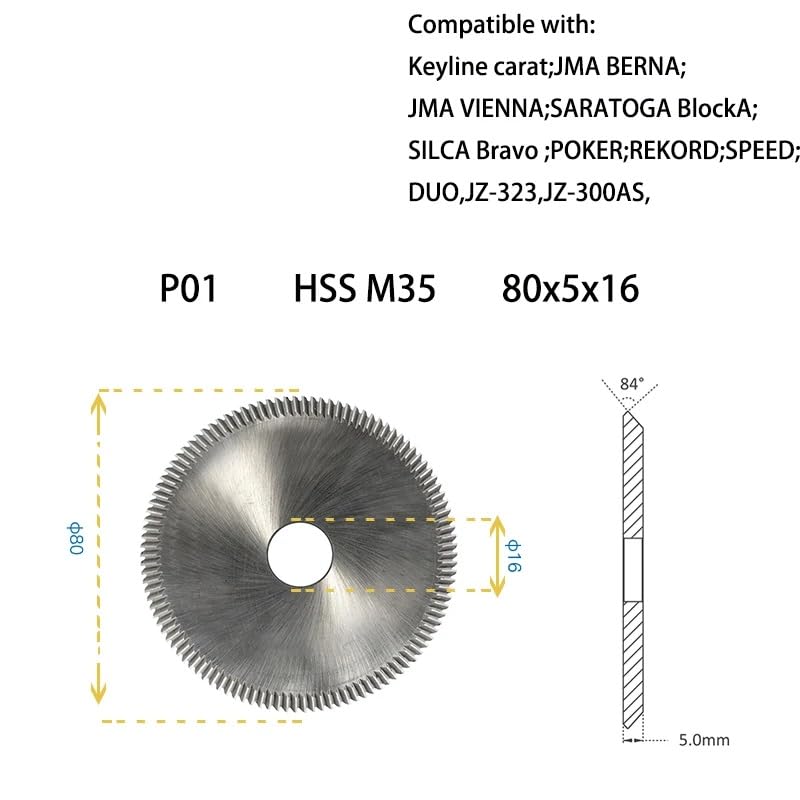 P01 Double Angle Cutter Speed(D746382ZB - D446382PT) D735282ZB 80X5.0X16(E149674) in H.S.S fit for Silca Speed 040/044/045HD Manual Machines (P01-HSS) P01-HSS