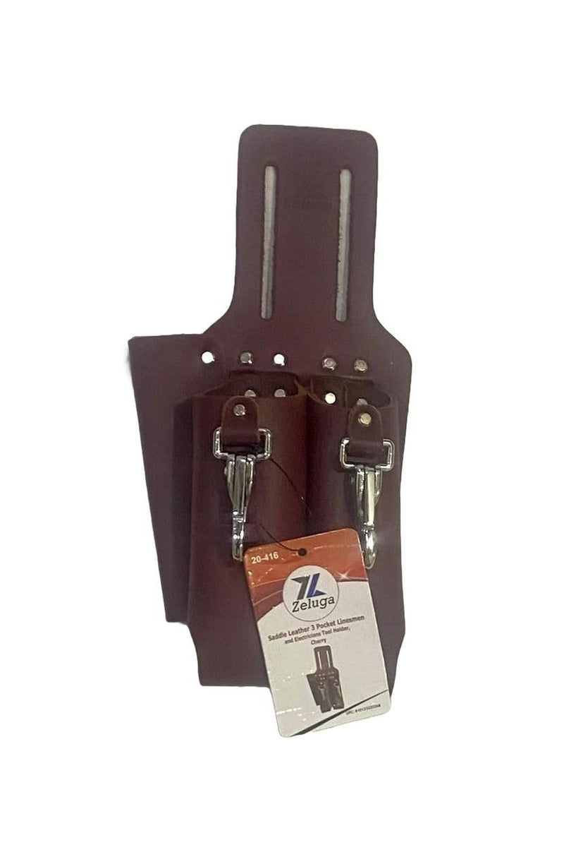 Saddle Leather 3 Pocket Linesmen and Electricians Tool Holder Cherry