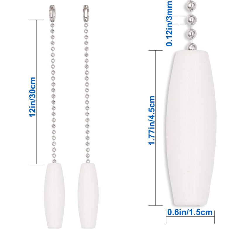 2 Pack 12-inch Ceiling Fan Pull Chain, 3mm Beaded Ball Chains White Wooden Decorative Pendant Extension Chains for Ceiling Light Lamp Fan Chain 2