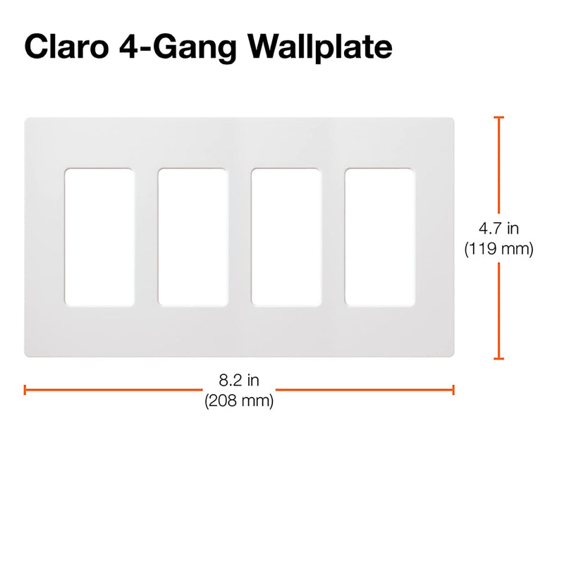 Lutron Claro 4 Gang Decorator/Rocker Wallplate, For Light Dimmers, Switches and Accessories, Snap-On Installation, No Visible Screws, Gloss, CW-4-WH, White 1 Pack