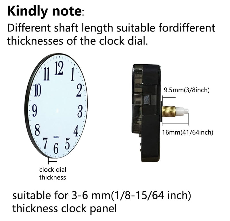 Clock Mechanism Replacement,Quartz Battery Operated Movement Silent DIY Wall Clock Repair Parts Replacement Shaft Lengths 16mm(41/64inch) thread length 3/8 inch