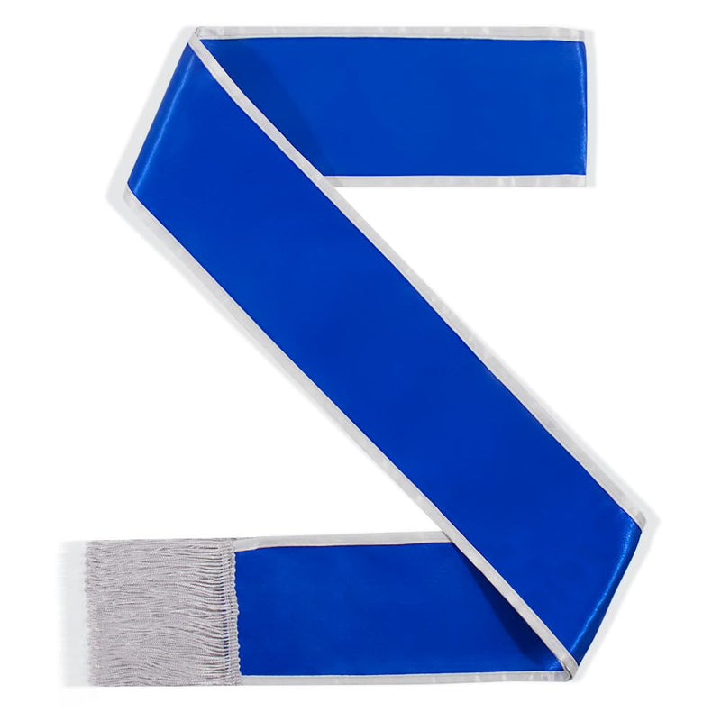 Plain Sash with Tassels Blank Satin Sash for Adults 3.9" Wide x 74.8" in Total Length Blue With Silver Border