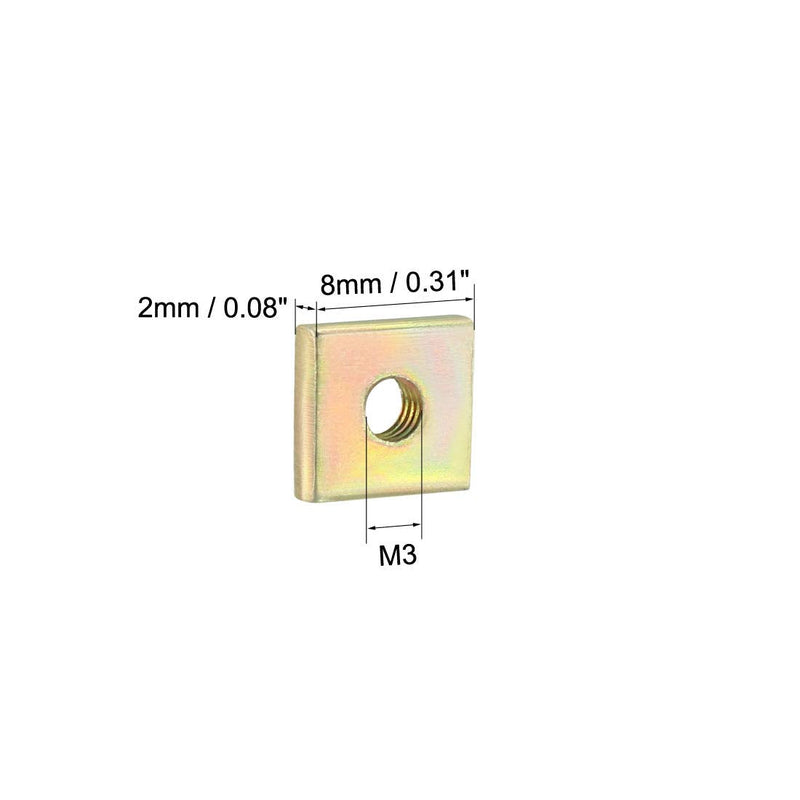 uxcell Square Nuts, M3x8mmx2mm Yellow Zinc Plated Metric Coarse Thread Assortment Kit, 100 Pcs