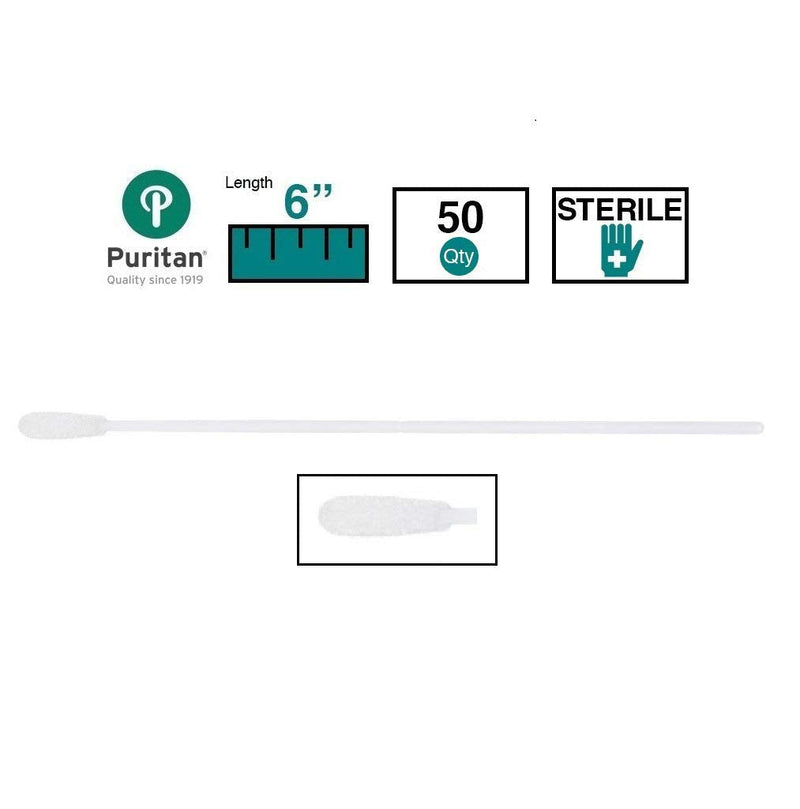 Puritan Medical HydraFlock 6" Sterile Large Flock Swab w/80mm Breakpoint Polystyrene Handle - 25-3406-H - Box of 50
