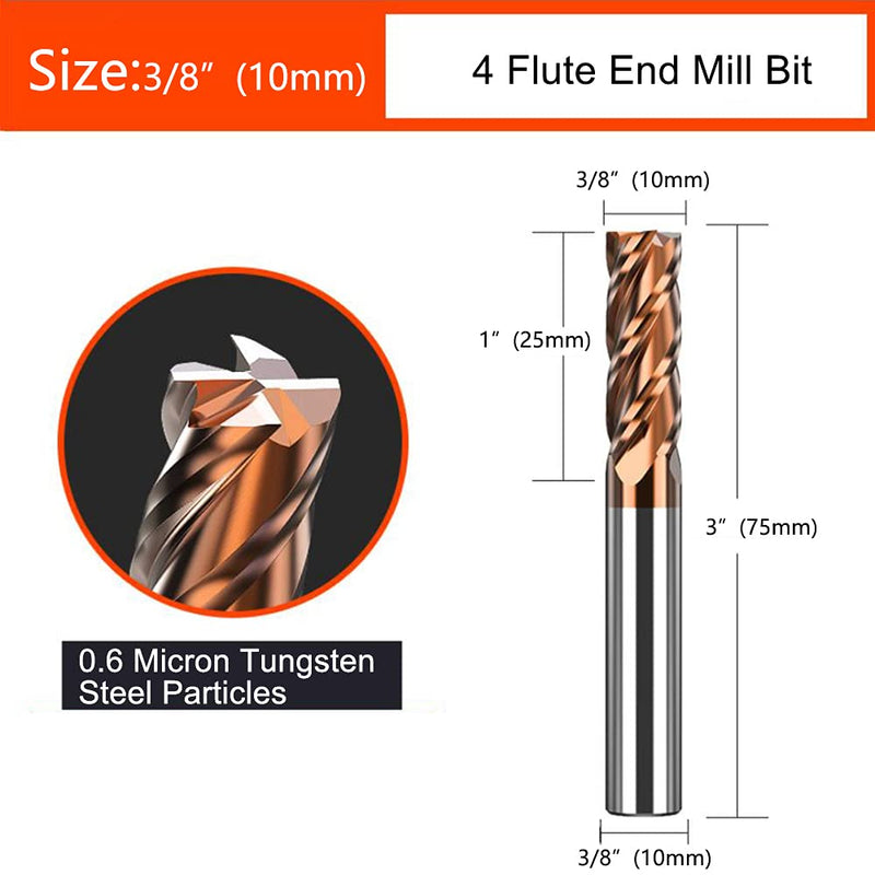ASNOMY 1pc Carbide Square End Mill - 3/8"(10mm) Micro Grain Carbide End Mill for Alloy Steels/Hardened Steels - 4 Fultes Milling Cutter- HRC55 AlTiN Coated 3/8"(10mm) 1