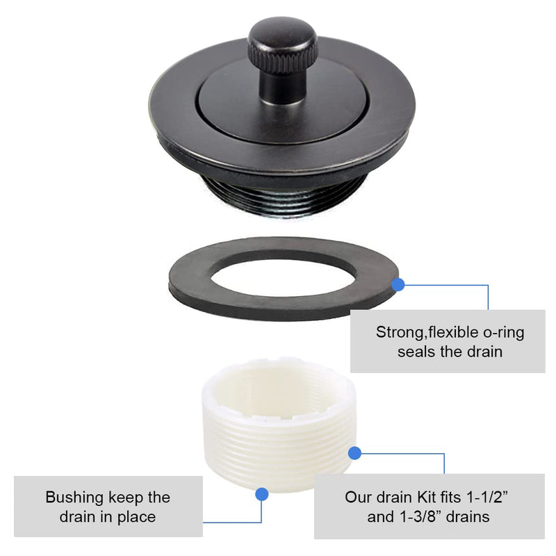 Lift and Turn Tub Drain Twist Trim Kit with Single-Hole Overflow Faceplate and Universal Fine/Coarse Thread Assembly, Bathtub Drain Kit fits All Bathtub (Matte Black) Matte Black