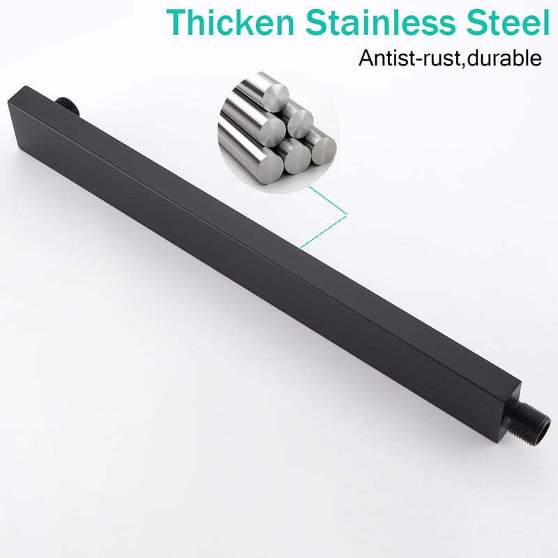 16 Inch Shower Arm With Flange, Wall-Mounted Rain Shower Head Extension Arms,Made of Thicken Stainless Steel for Bathroom Rainfall Shower,Matte Black,SE-91118-16MB Matte Black(91118)