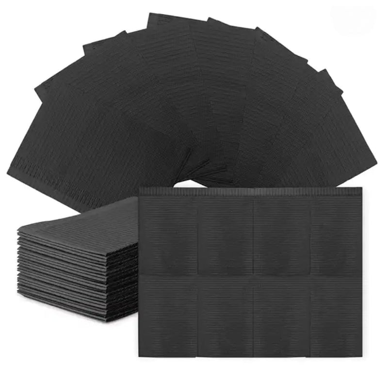 Amira Beauty Disposable Dental Bibs 13" X 18" 3 ply Waterproof Tattoo Bib Sheet for Piercing, Tattoo Table Station, Nail Techs, Dentists, Tray Cover Professional (Black, 50 Pieces) AB-DentalBib