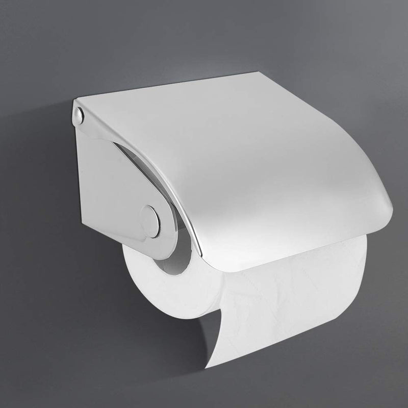 Toilet Paper Holder with Cover, Stainless Steel Tissue Roll Storage Rack Wall Mounted Toilet Paper Roll Dispenser for Bathroom Washroom
