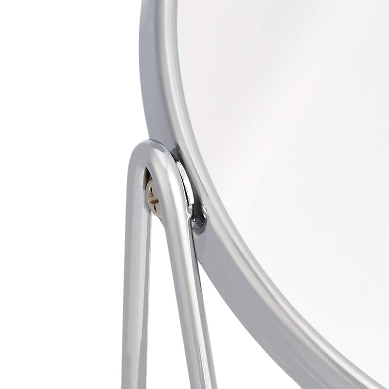 Amazon Basics Vanity Round Tabletop Mirror with 360° Rotation, Double Sided 1x/5x Magnification, Chrome Finish, Squared Bamboo Tray, 7.2"L x 3.35"W 7.2"L x 3.4"W Chrome Rim with Bamboo Base