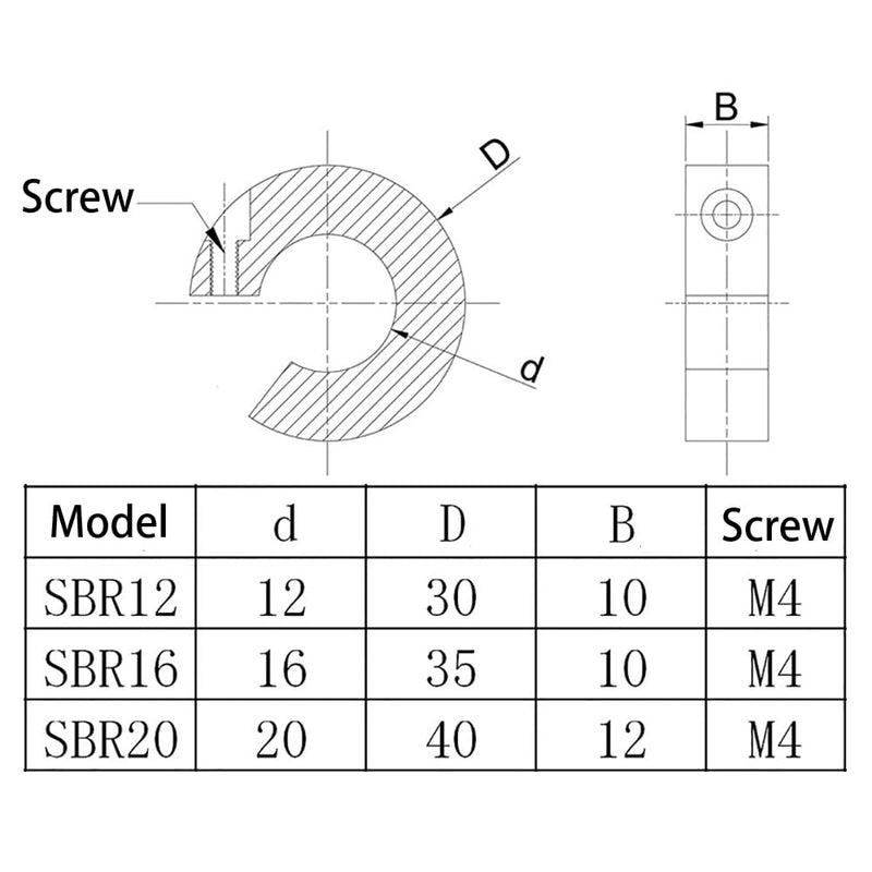 8PCS SBR16 16mm Linear Rail Stop Collars Aluminum Alloy Shaft Limit Fixing Rings CNC Parts Tool Linear Rail Shaft Stop Collars For SBR16 8