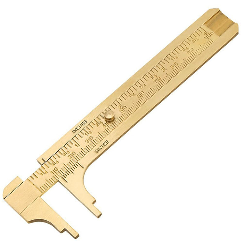 Brass Pocket Caliper with Double Scale Sliding Gauge Bead Measuring Tool Millimeter Gauge Mini Brass Vernier Caliper Brass Ruler, Gold Ruler for Measuring Jewelry(100mm) 2 Pack
