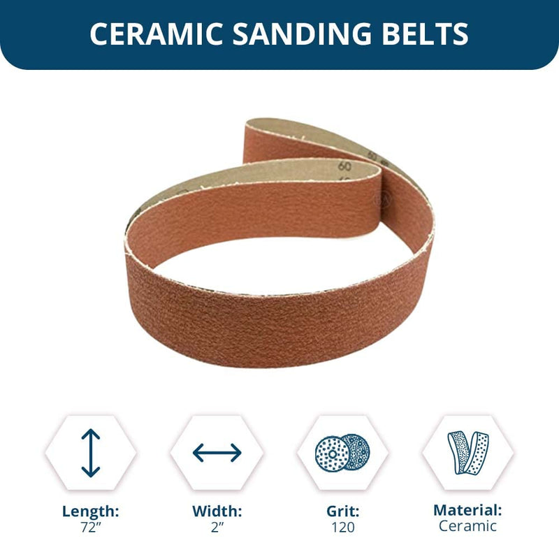 Benchmark Abrasives 2" x 72" Premium Ceramic Sanding Belts for Grinding Deburring Polishing Rust Removal on Metal, Stainless Steel, and Carbon Steel, Use with Belt Disc Sander (6 Pack) - 120 Grit