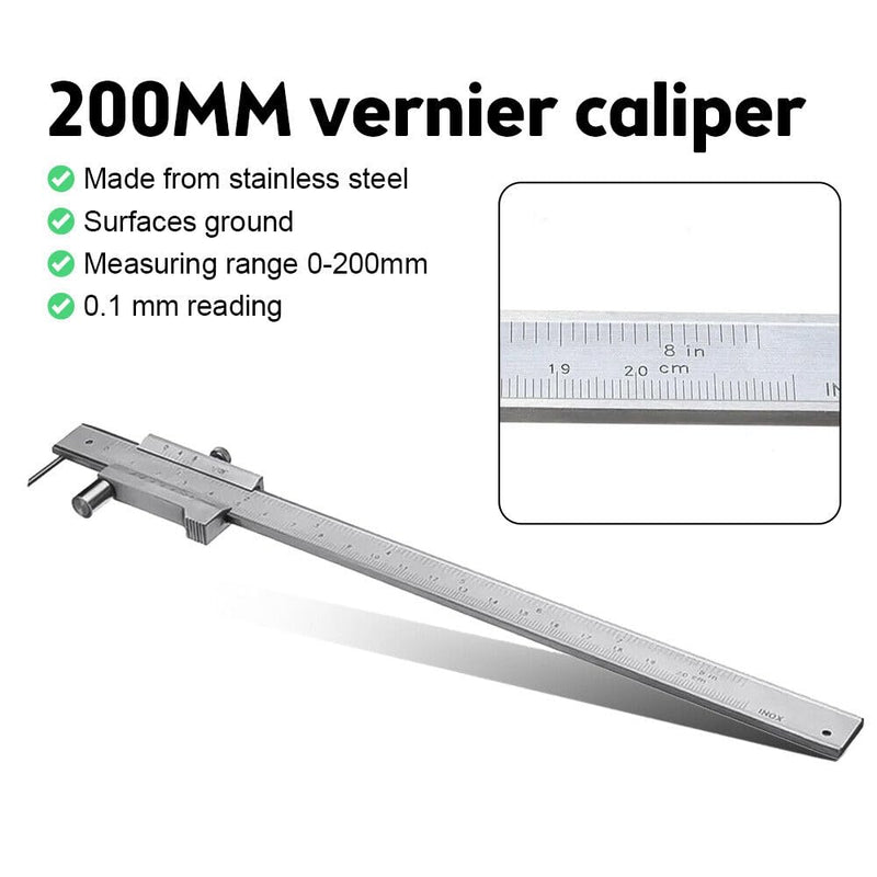 Metal Scribe Calipers, 0-8 inch Carbide Parallel Crossed Vernier Caliper, Easy to Read Marking Gauge with 2 Carbide Needle and Storage Pouch, Marking Tool for Most Materials Scribing