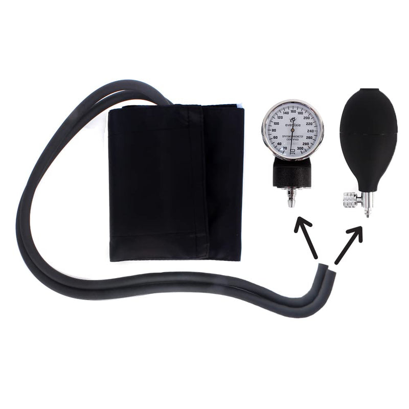 Dixie EMS Aneroid Sphygmomanometer and Dual Head Stethoscope Set with Adult Size Blood Pressure Cuff, Calibration Key and Carrying Case – Black