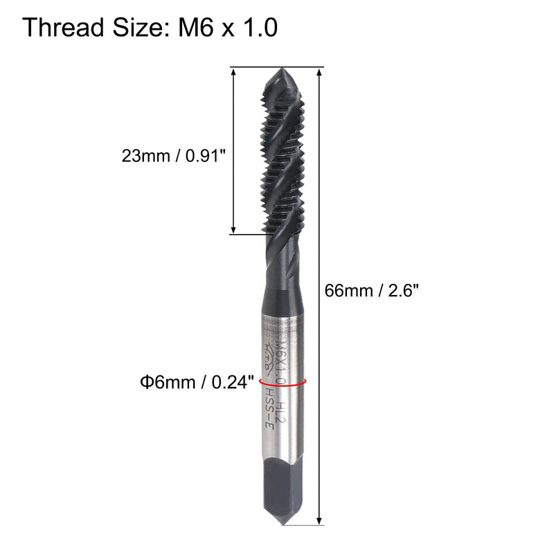 uxcell M6 x 1.0 Spiral Flute Thread Tap, Metric Machine Threading Tap HSS Nitriding Coated, Round Shank with Square End, H2 Tolerance, 2pcs M6 x 1.0mm