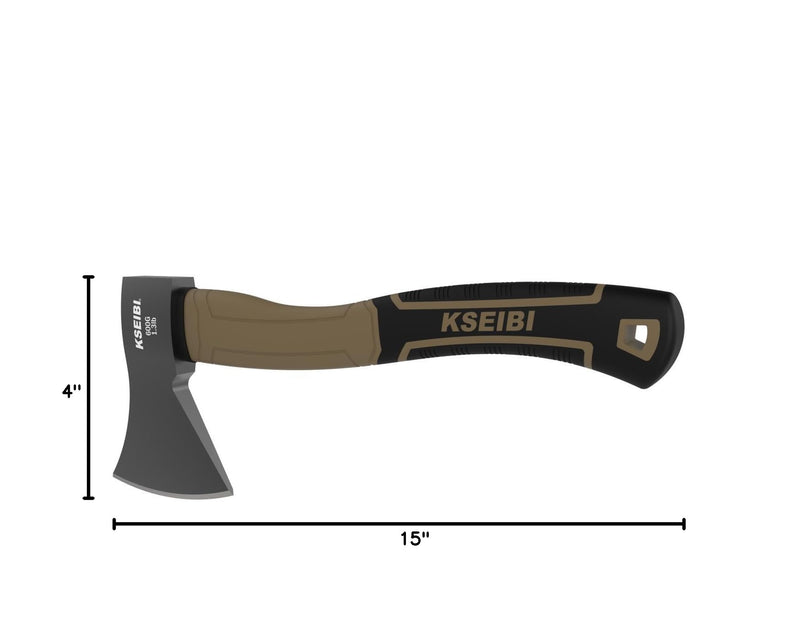 KSEIBI Outdoor Camping Hatchet with Sheath for Splitting and Kindling Wood, Forged Steel Blade with Anti-Slip and Shock Reduction Handle Great Throwing Axes and Hatchets (Tuscan Brown) Tuscan Brown