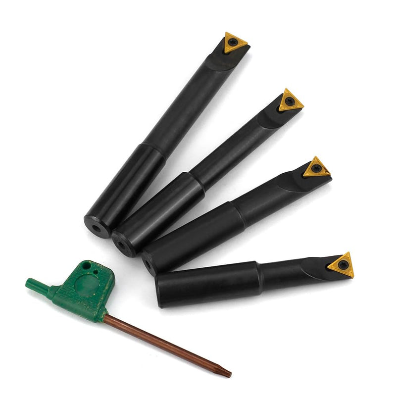 4 Pcs 1/2" Round Shank Indexable Boring Bar Set with TCMT21.51 TCMT110204 Indexable Carbide Inserts, 90 Degree